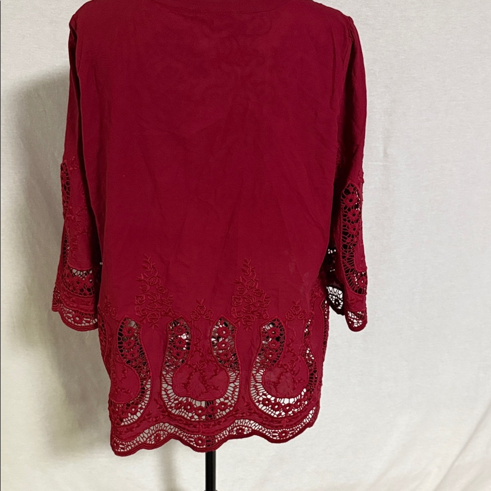 Soft Surroundings Trella Intricate Eyelet Burgundy Lace Women's Tunic Cotton XL - Picture 8 of 14